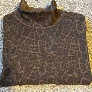 Leopard Print Turtleneck Sweater - Brown